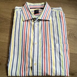 T Harris London Men‎ XXL Multi Striped Button Up LS Shirt Cotton Office Business